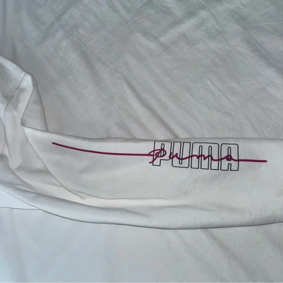 NWT Puma Long Sleeve Neon Dreaming High Low Crew White Fuchsia Black Size Large - Picture 9 of 11